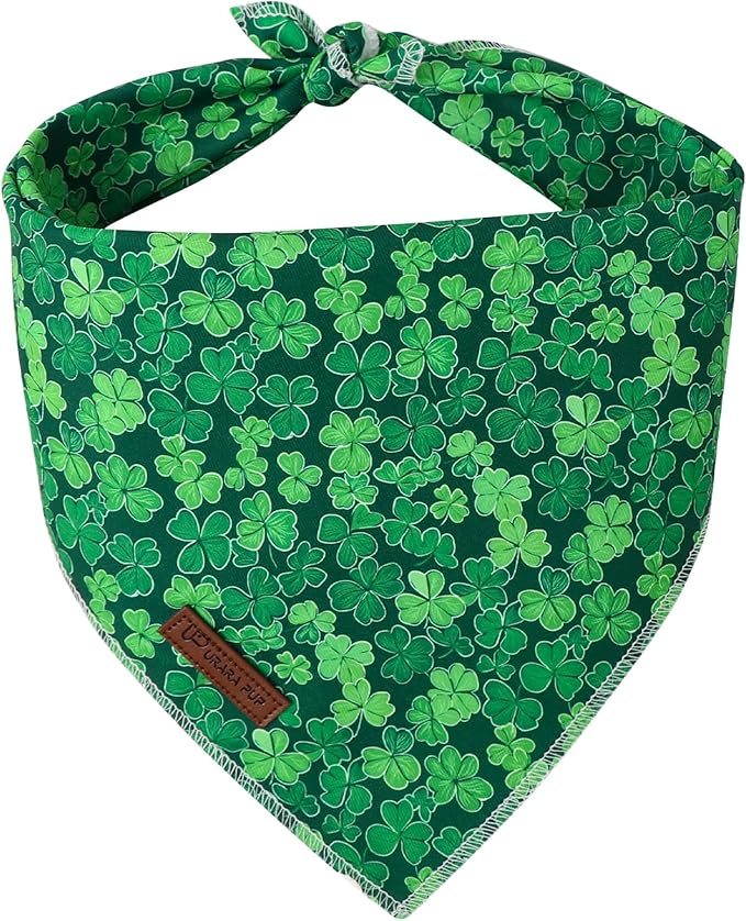 St. Patrick's Dog Bandana, UP URARA PUP Shamrock Triangle Bid Scarf by UPURARAPUP