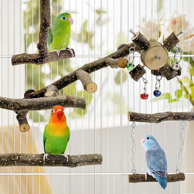 BNOSDM Natural Wood Bird Ladder Perch 6Pcs Parrot Stand Branches Climbing - Image 3