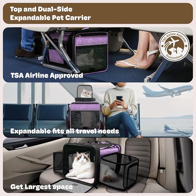 Top and 2 Sides Expandable Pet Carrier 17x11x9.5, TSA Airline Approved Small - Image 2