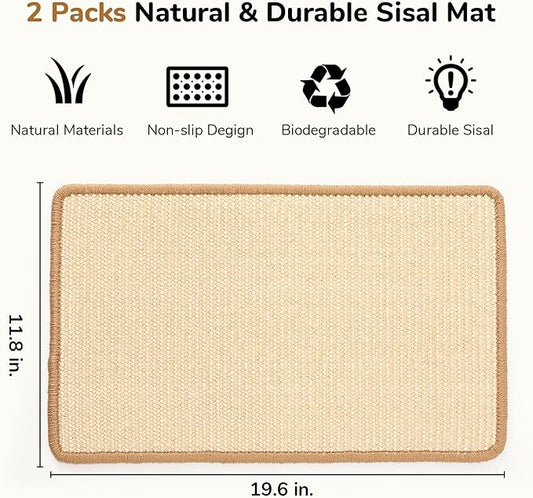 FUKUMARU 2 Packs Cat Scratching Mat, 19.6 x 11.8 Inch Natural Sisal Cat Scratch - Image 2