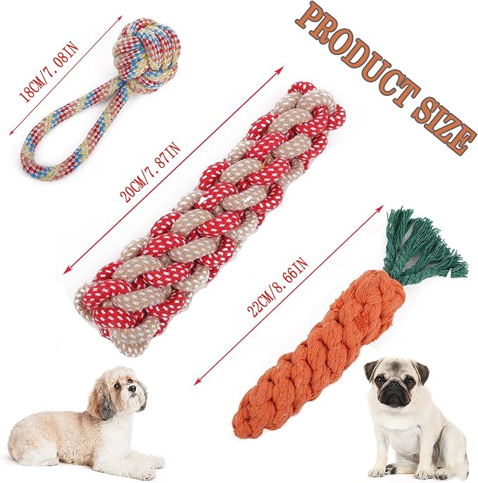 3PCS Natural Cotton Rope Toys for Small Dogs and Puppies, Dog Dental Care Chew - Image 2