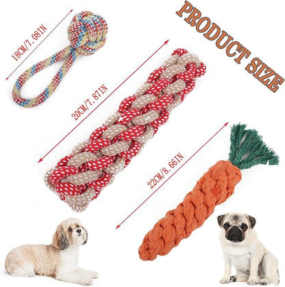 3PCS Natural Cotton Rope Toys for Small Dogs and Puppies, Dog Dental Care Chew - Image 2