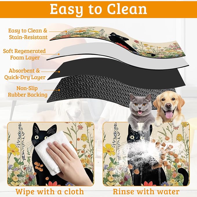 Dog Bowl Mat, Cat Black Pet Feeding Mat - Image 5