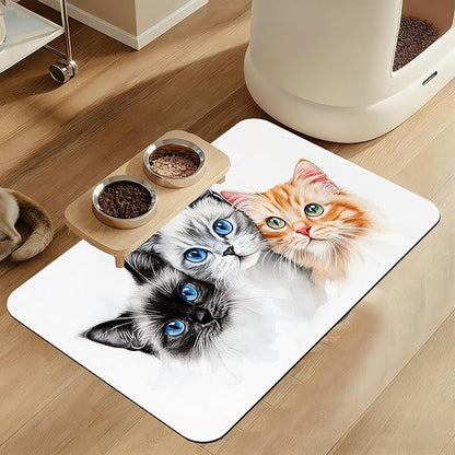 Cute Cats Pet Food Mat for Cats and Dogs–Christmas Stocking Absorbent Quick Dry by LUTASER