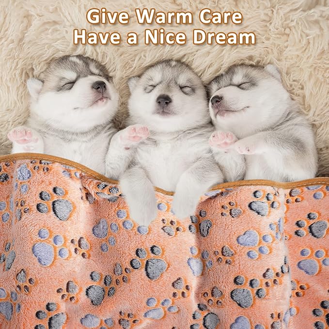 Tegeme 12 Pcs Pet Blankets Soft Fluffy Fleece Dog Cat Warm Paw Print Pattern - Image 7