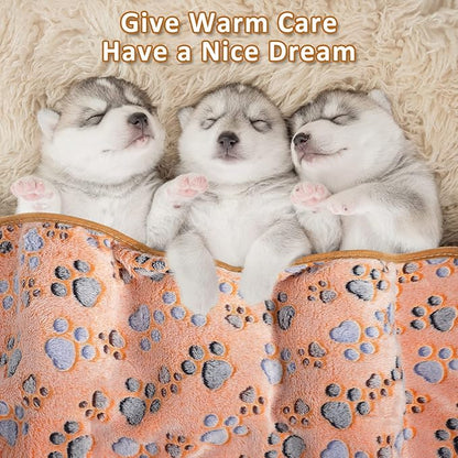 Tegeme 12 Pcs Pet Blankets Soft Fluffy Fleece Dog Cat Warm Paw Print Pattern - Image 7