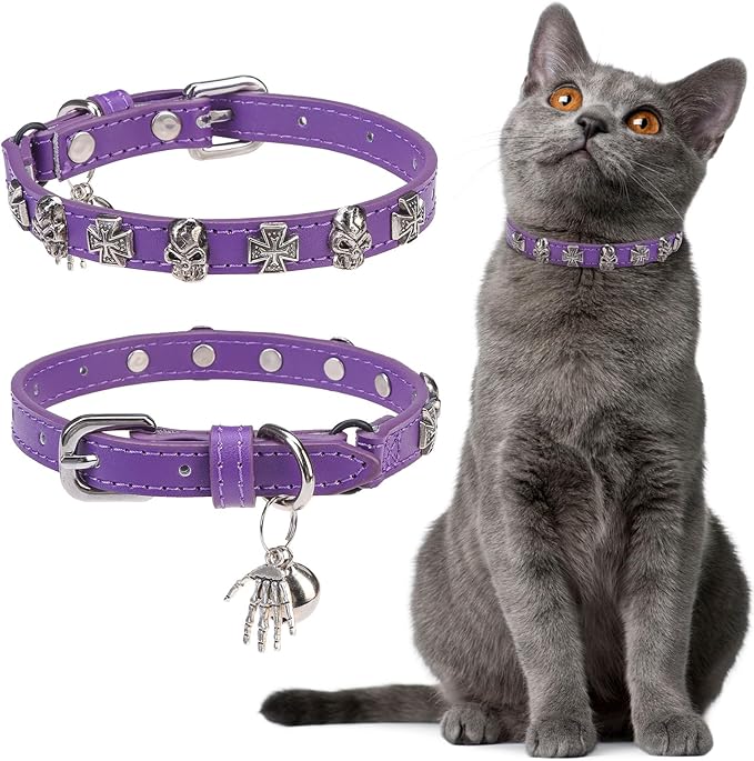 EXPAWLORER Leather Cat Collar for Girl Boy- Adjustable Pet Collar by EXPAWLORER