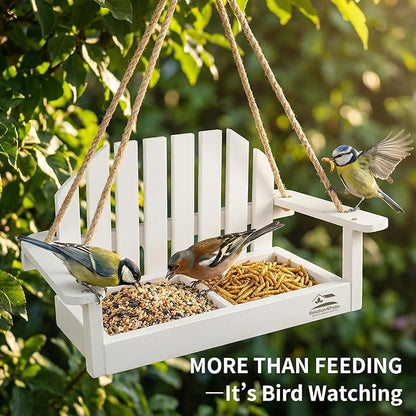 Solution4Patio White Swing Bird Feeder, Squirrel-Proof Metal Mesh Tray - Image 2