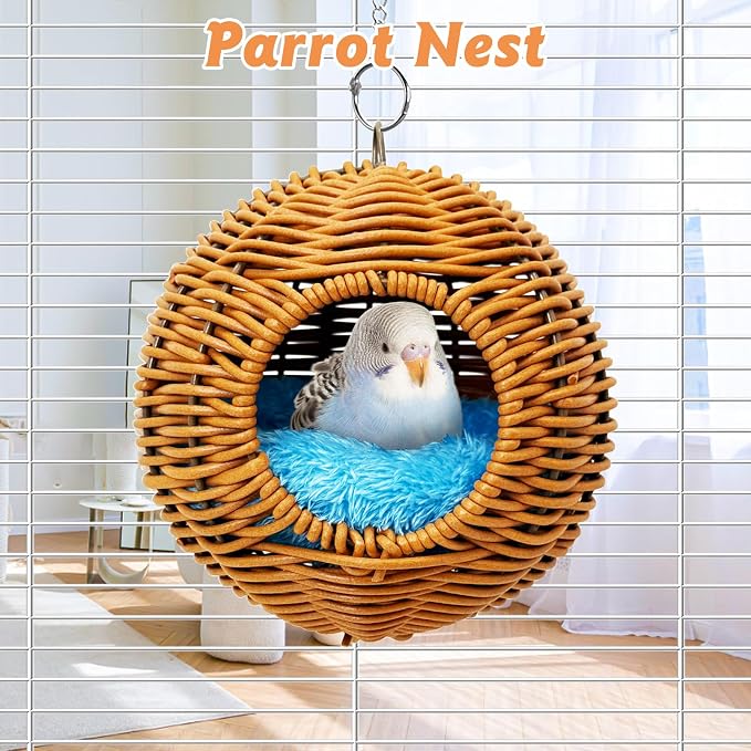 BNOSDM Rattan Bird Nest Parrot Nesting House Parakeet Hanging Swing Soft - Image 5
