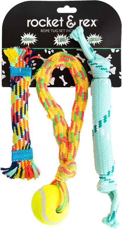rocket & rex Dog Chew Toy Set for Small to Medium Breeds, Includes a Rope by rocket+%26+rex