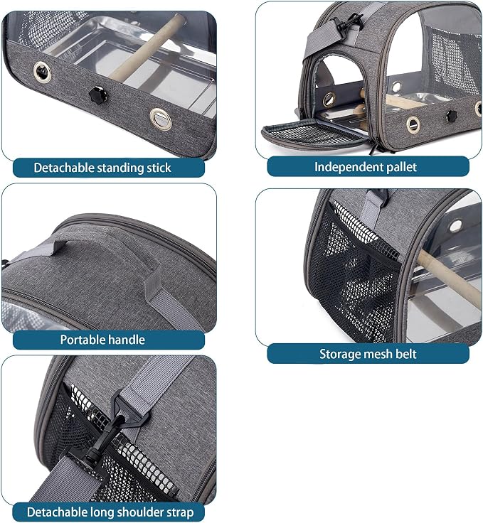 Bird Travel Carrier with Standing Perch, Lightweight Breathable Parrot Cage - Image 6