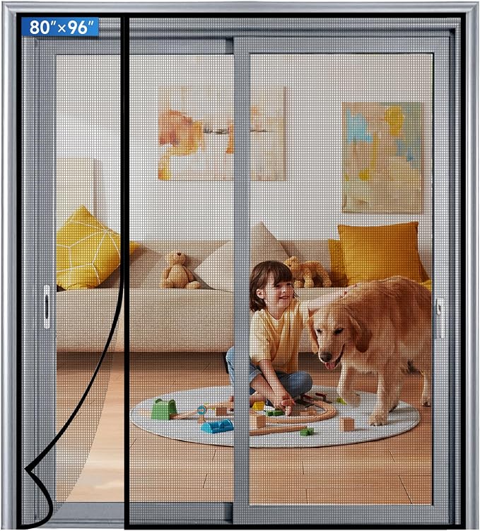 Magnetic Screen Door Mesh Left Right Side Opening Upgraded PET Material Mesh by Longeas