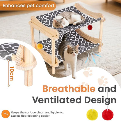 2-Layer Cat Hammock Bed, Breathable Washable Covers, Wooden Pet Furniture - Image 3