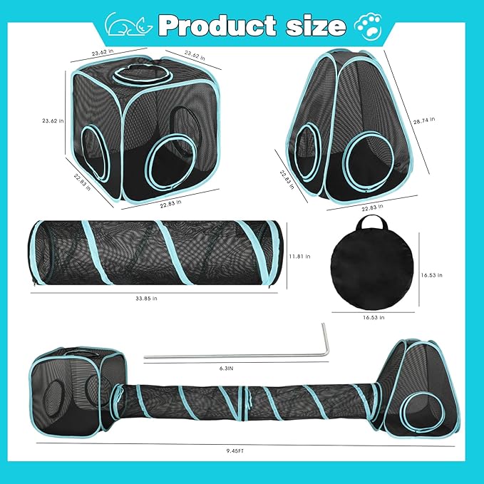 9.45FT Outdoor Cat Enclosures Portable Cat Playhouse, Pop Up Cats Tent - Image 3