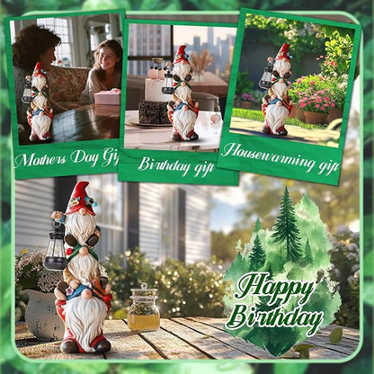 Garden Gnome Statue with Solar Lights Garden Sculptures Funny Triple Gnome - Image 2