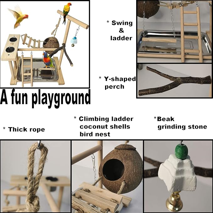 Parrots Playground Bird Play Stand Natural Wood Parrot Perch Gym Playpen - Image 3