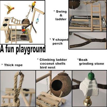 Parrots Playground Bird Play Stand Natural Wood Parrot Perch Gym Playpen - Image 3