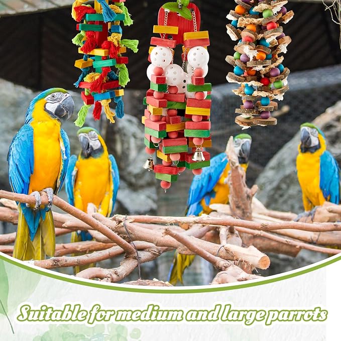 3 Pcs Extra Large Bird Parrot Toy Multicolored Natural Wooden Parrot Cage - Image 4
