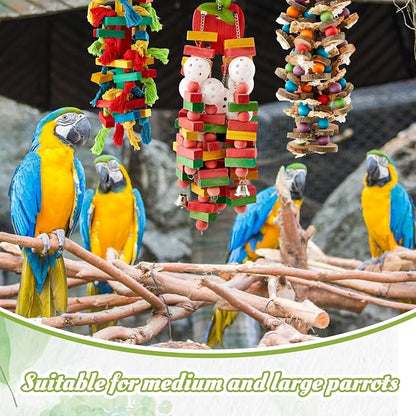 3 Pcs Extra Large Bird Parrot Toy Multicolored Natural Wooden Parrot Cage - Image 4