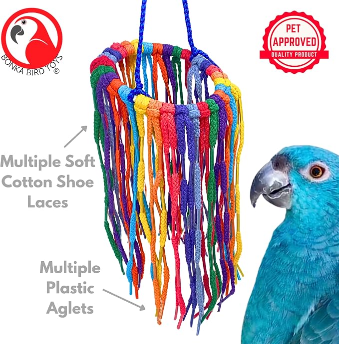Bonka Bird Toys 51213 Large Aglet Heaven 9" Hanging Cotton Shoelace Ring Toy - Image 3