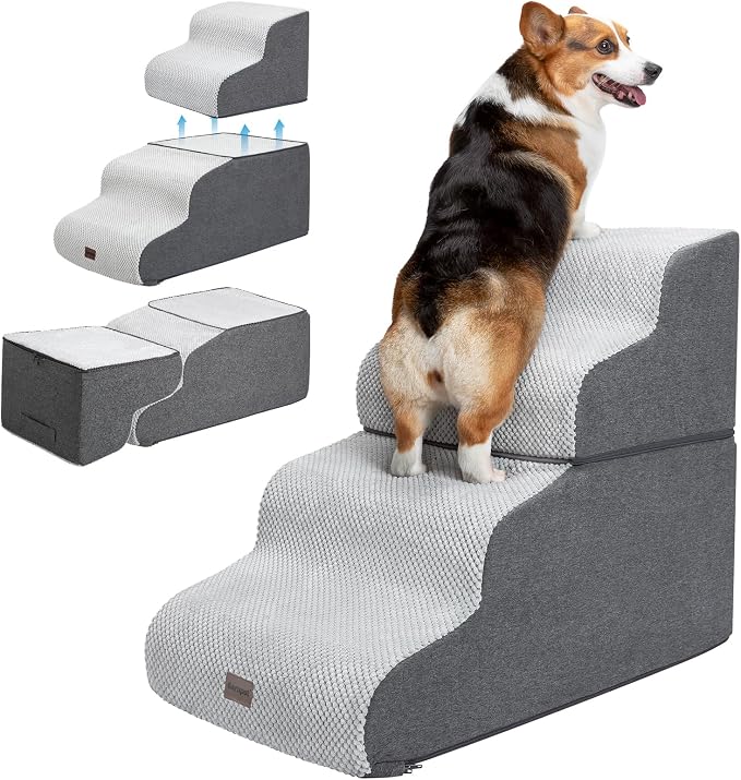 Dog Stairs for High Beds, 4-Step Dog Steps for Small Dogs and Cats, Foldable by Garnpet