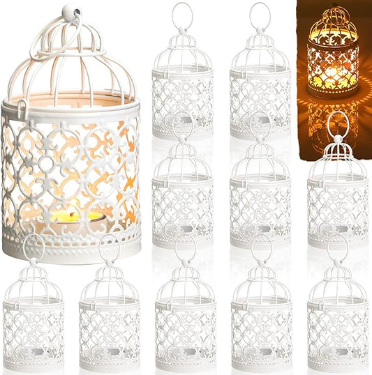 12 Pack Small Metal Tealight Hanging Birdcage Lantern Vintage Decorative by Vesici