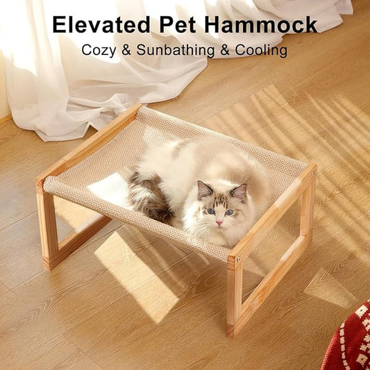 FUKUMARU Dog Bed, Large Breathable Elevated Cat Hammock, Wooden Cat Beds - Image 2