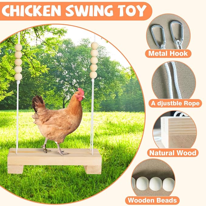 Jorewood 40cm Natural Wooden Chicken Swing Perch - Image 3