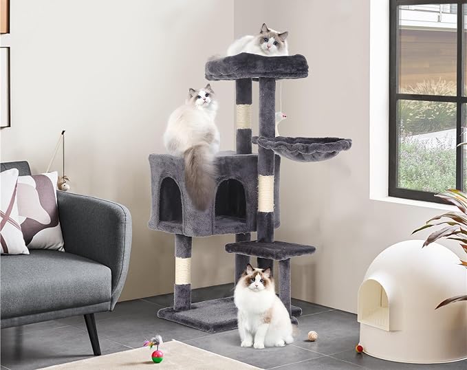 Cat Tree Tower, Cat Condo, Hang Ball, Light Grey by BORGEBY