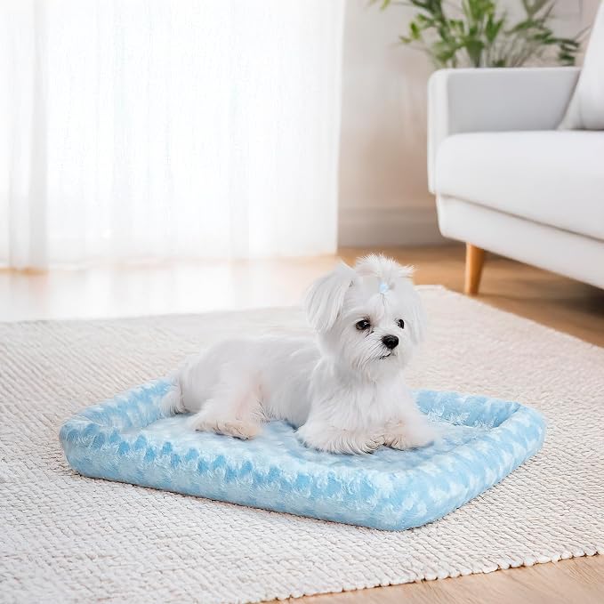 MidWest Homes for Pets QuietTime Fashion XS Dog Bed – Blue Faux Fur Bolster - Image 2