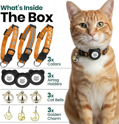 Cat Collar with AirTag Holders, Reflective Breakaway Safety Collars, Bells and - Image 2