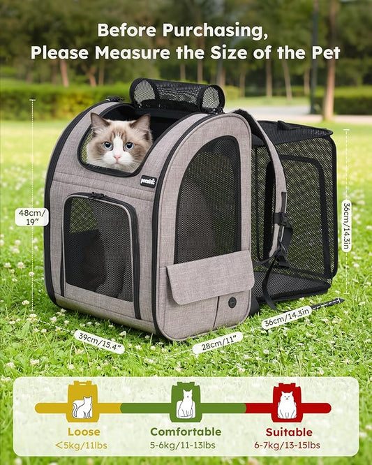 Pecute Cat Backpack Carrier XL, ExpandablePet Backpack - Image 2