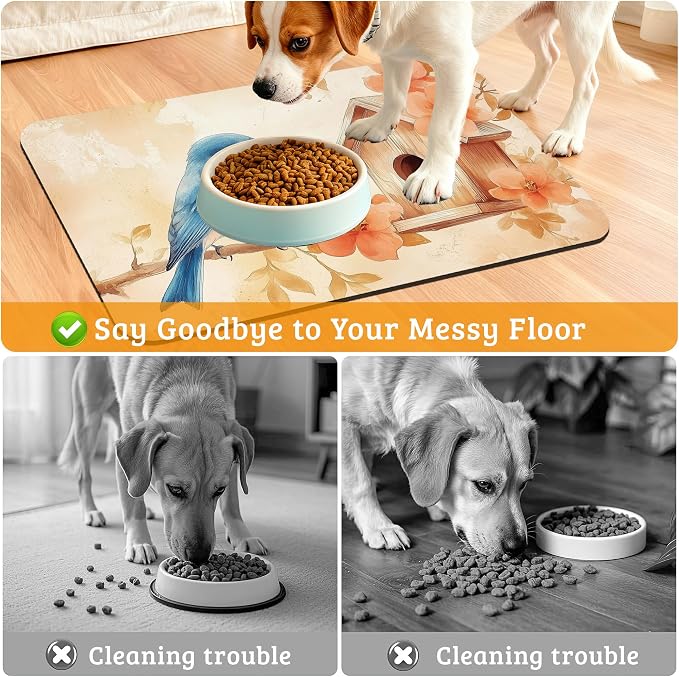 Dog Bowl Mat, Fall Leaves Absorbent Dogs Placemat - Image 4
