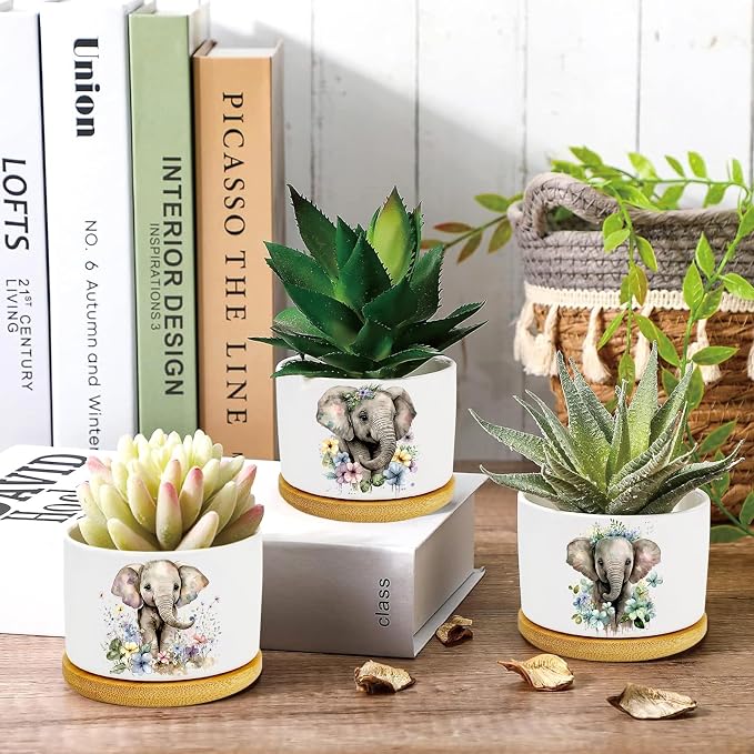 Elephants Succulent Pots 3 Pack, 3 Inch Succulent Planters - Image 2