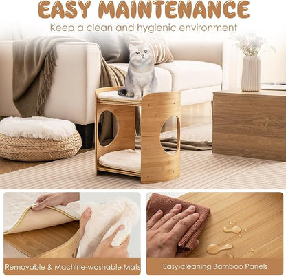 Tangkula Elevated Cat Bed for Indoor Cats, 2-Tier Cute Small Cat Tree Tower - Image 8