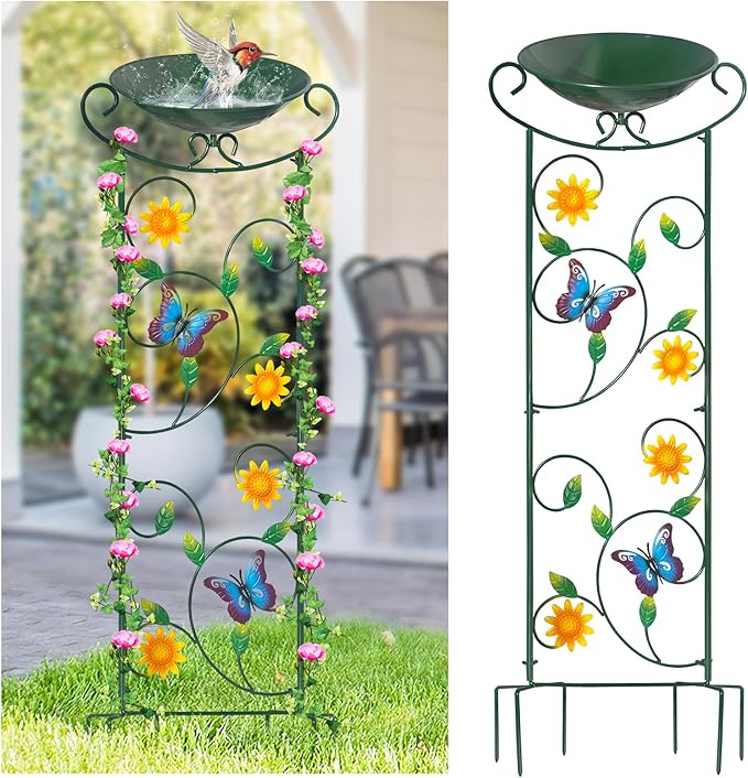 HONGLAND Metal Bird Bath with Trellis, Decorative Bird Feeder Station with by HONGLAND