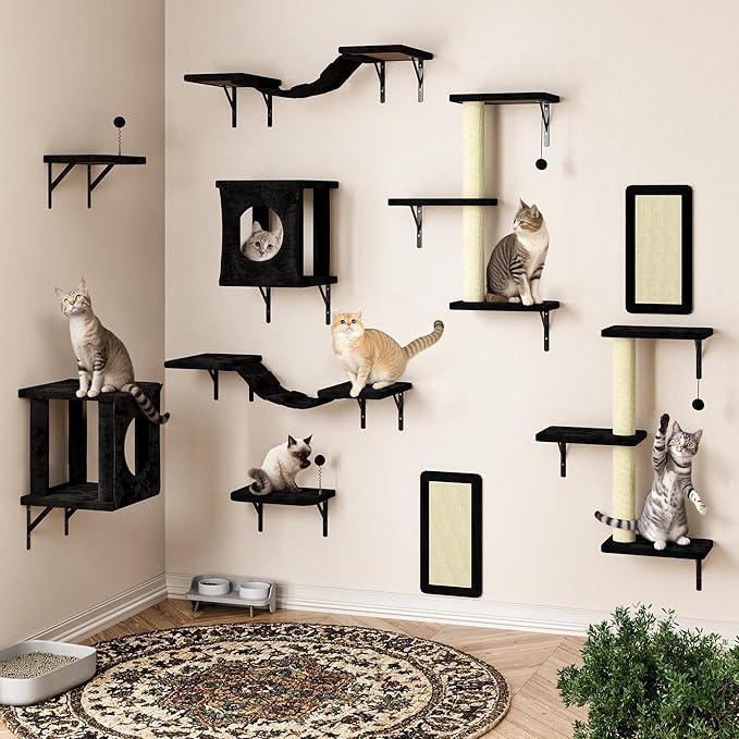 NUNU LAB Cat Wall Shelves, 10-in-1 Wall-Mounted Cat Furniture Set, Large Cat - Image 2