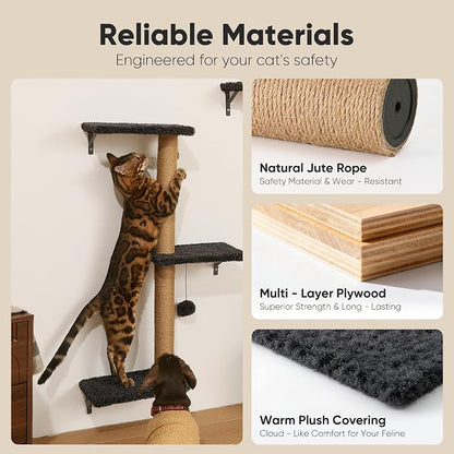 FUKUMARU Cat Wall Shelves, Stable & Safe 4 in 1 Cat Furniture Set, Wooden - Image 3