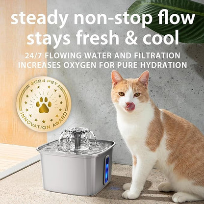 Veken Innovation Award Winner Stainless Steel Cat Water Fountain, 108oz/3.2L - Image 5
