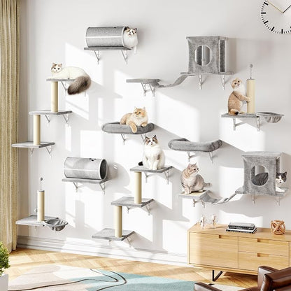 NUNU LAB 14-in-1 Cat Wall Shelves Set, Wall-Mounted Cat Climber by NUNULAB
