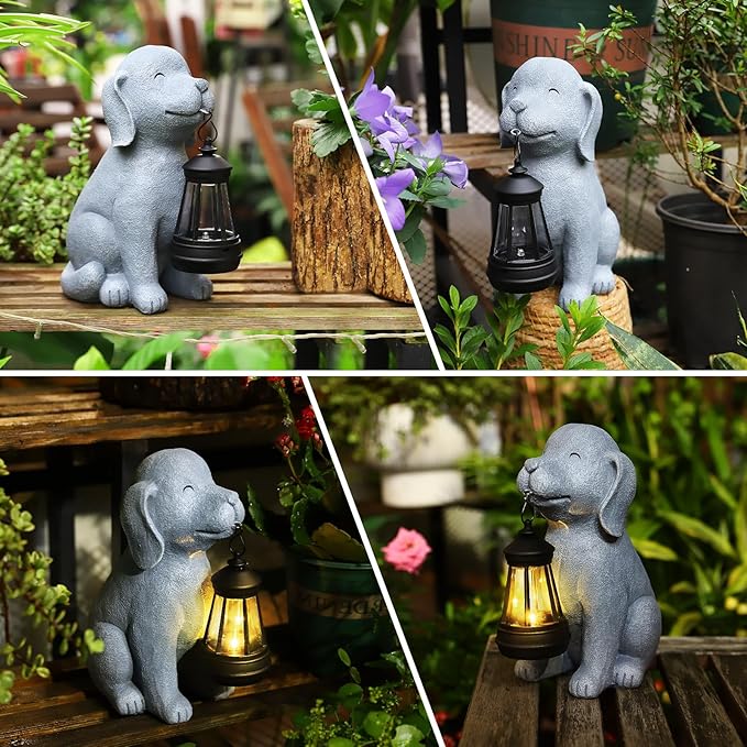 Solar Dog Garden Statue with Lantern, Outdoor Waterproof Dog Figurine Decor - Image 5