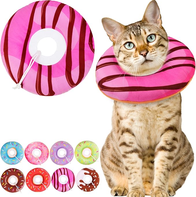 Cat Cone Collar Soft, Cute Cat Donut Collar After Surgery, Adjustable Kitten by Unknown