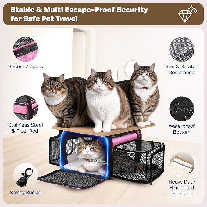 Top and 2 Sides Expandable Cat Carrier 18x13.5x9.5, TSA Airline Approved Dog - Image 5