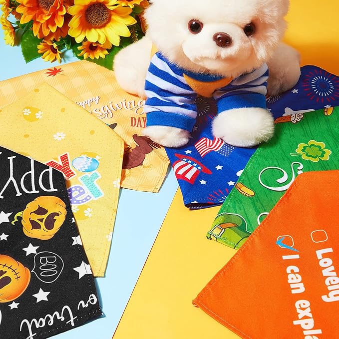 Weewooday 9 Pcs Holiday Dog Bandanas St' Patrick's Day Easter Bandanas Birthday - Image 4