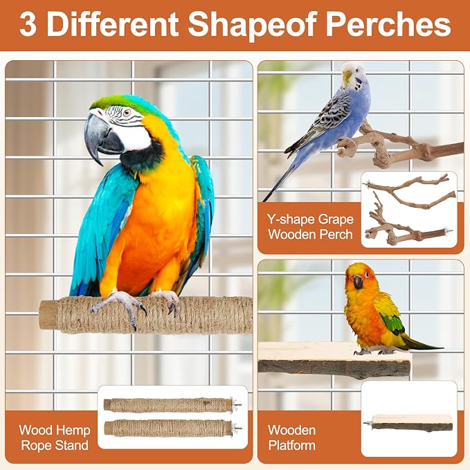 Bird Perch Stand, Pole Standing Natural Wood Bird Perch Set 5PCS Paw Grinding - Image 5