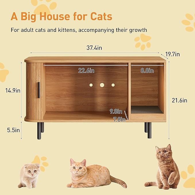 Cat Litter Box Enclosure with Cat Scratch Pad, Sliding Door, 37.4" Litter Box - Image 2
