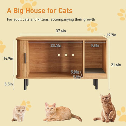 Cat Litter Box Enclosure with Cat Scratch Pad, Sliding Door, 37.4" Litter Box - Image 2
