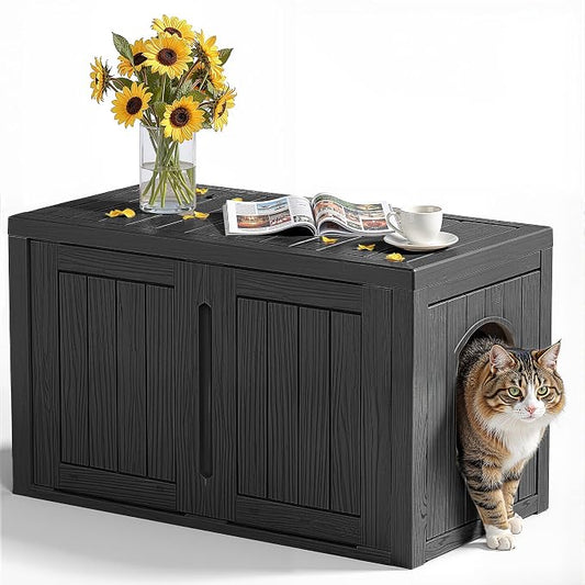 Cat Litter Box Enclosure, Indoor Outdoor Cat House by KFY