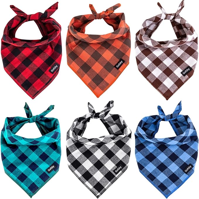 Buffalo Plaid Dog Bandanas Fall Christmas X-Large 6PCS Dog Gifts Red Blue Green by Gofshy