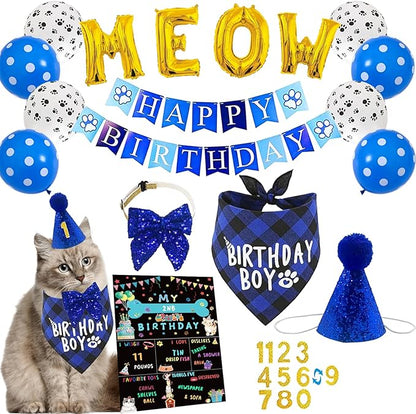 Cat Kitten Birthday Bandanas Cat Birthdays Party Supplies Party Hat Boy by DULUDULU